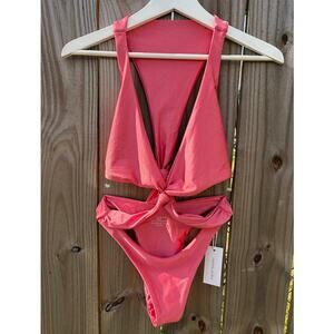 RIOT SWIM Flamingo Pink One-piece Twisted Front Swimsuit Size S